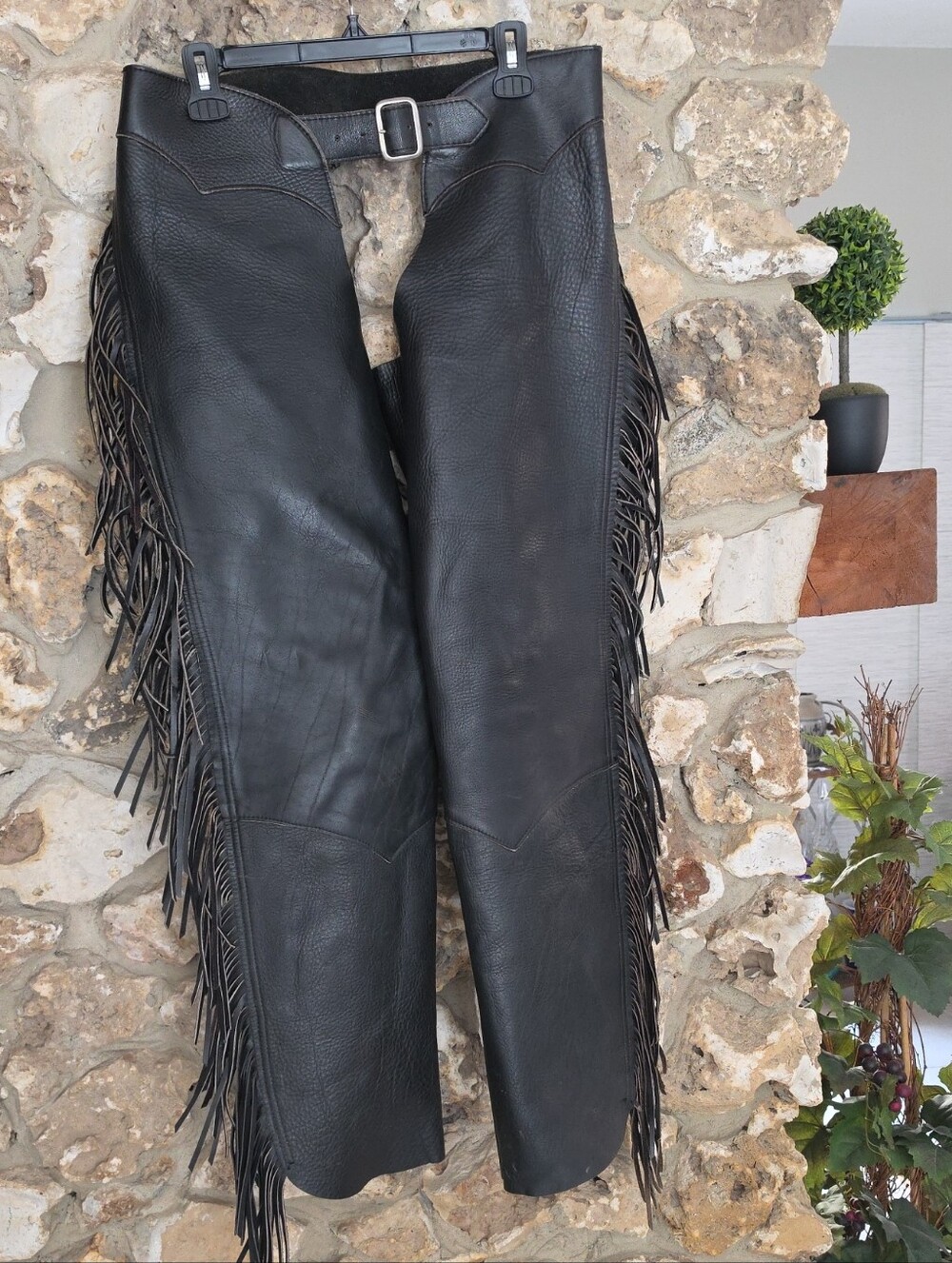Black Leather Fringe Chaps - Women's Western Riding Style